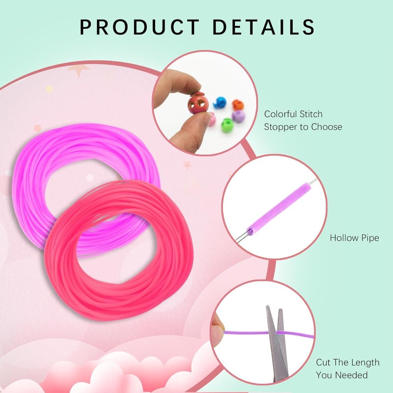 GeryVtee Cord Lock Kit Knitting Stitches Holder Barber Cord Stitch Markers Knit Stiches Keeper 12 Pcs Silicone Stitch Holders & 4 Rolls Round Barber Cords for Knitting Projects (Pink Style) - Image 3